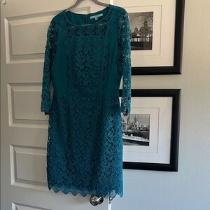 ANTONIO MELANI Teal Lace Long Sleeve Dress